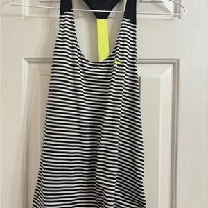 Nike Black and White Striped Tank with Yellow Accent